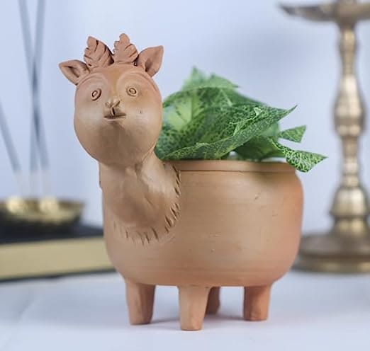 Khavi Arts Premium Artisanal Terracotta Clay Deer Planter for Indoor Plants | Ideal for Home Decor or Showpiece or as Key Holder | Eco Friendly | Perfect for Balcony and Gifting