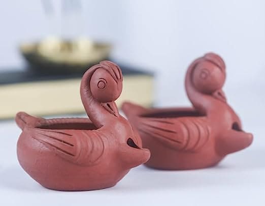 Khavi Arts Handmade Terracotta Clay Duck Diya/Deepa | Ideal for Home Decor | Handmade Pottery | Set of 2 | Eco Friendly Gifting Option