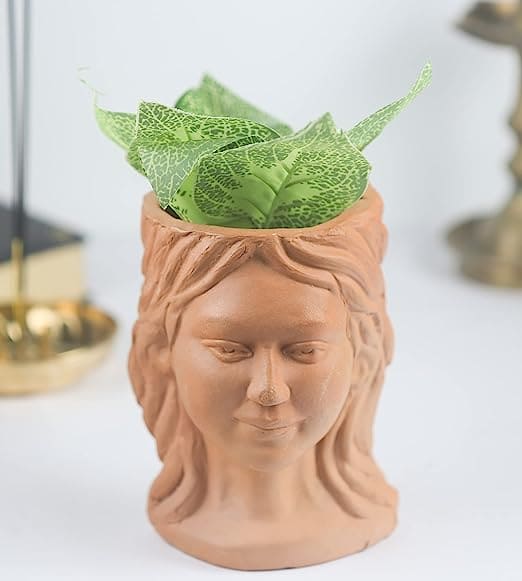 Khavi Arts Handmade Terracotta Clay Lady Shaped Pot/ Planter for Indoor Plants | Ideal for Home Decor or Showpiece or Key Holder| Eco Friendly