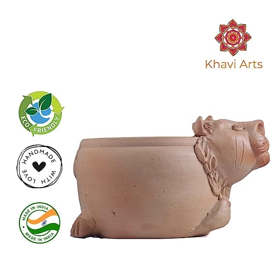 Khavi Arts Premium Handmade Artisanal Terracotta Clay Lion Shaped Pot/ Planter for Indoor Plants | Ideal for Home Decor or Showpiece or Key Holder