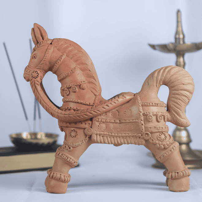 Khavi Arts Artisanal Clay Horse for Home Decor | Made by Rural Artisans of India | 100% Handmade and Biodegrable