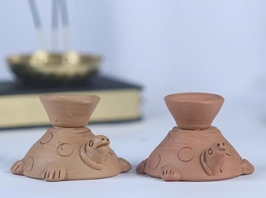 Khavi Arts Handmade Terracotta Clay Tortoise Diya/Deepa | Ideal for Home Decor | Handmade Pottery | Set of 2 | Eco Friendly Gifting Option