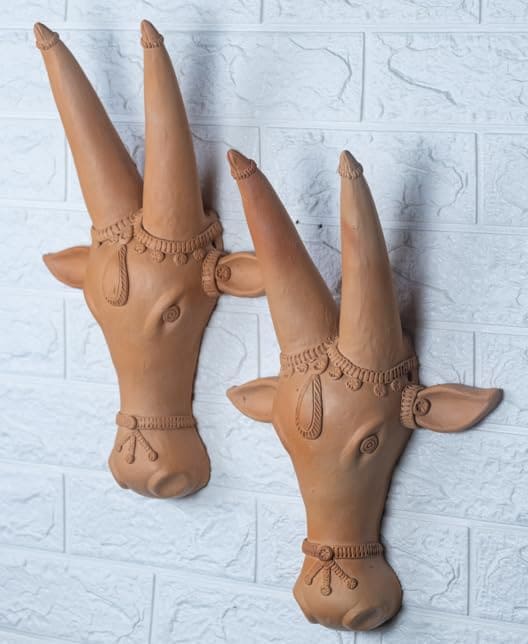 Khavi Arts Premium Artisanal Terracotta Bull/Cow Head Wall Hanging | Ideal for Home Decor | Made by Rural Artisans | Eco Friendly | Perfect for Balcony and Gifting