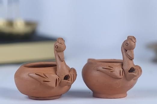 Khavi Arts Handmade Terracotta Clay Duck (Small) Diya/Deepa | Ideal for Home Decor | Handmade Pottery | Set of 2 | Eco Friendly Gifting Option