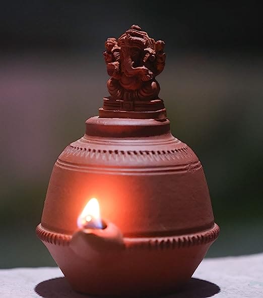 Khavi Arts Premium Handmade Artisanal Terracotta Clay Vaastu Deepa/Diya (Ganesh)| Brings Peace and Prosperity | Handmade Pottery | Made by Rural Artisans | Magic Lamp | Perfect Gifting Option for Housewarming / Festivals etc