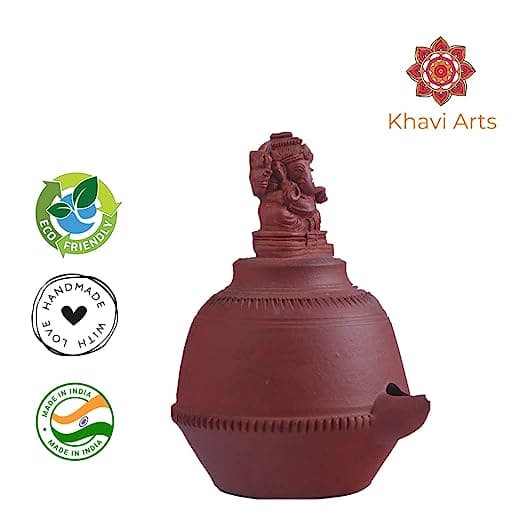 Khavi Arts Premium Handmade Artisanal Terracotta Clay Vaastu Deepa/Diya (Ganesh)| Brings Peace and Prosperity | Handmade Pottery | Made by Rural Artisans | Magic Lamp | Perfect Gifting Option for Housewarming / Festivals etc