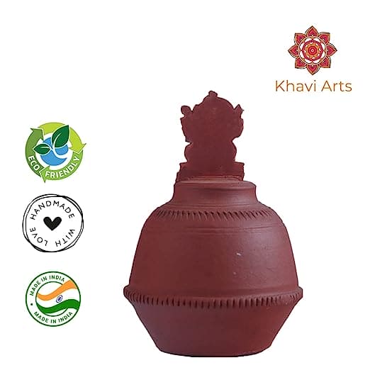 Khavi Arts Premium Handmade Artisanal Terracotta Clay Vaastu Deepa/Diya (Ganesh)| Brings Peace and Prosperity | Handmade Pottery | Made by Rural Artisans | Magic Lamp | Perfect Gifting Option for Housewarming / Festivals etc