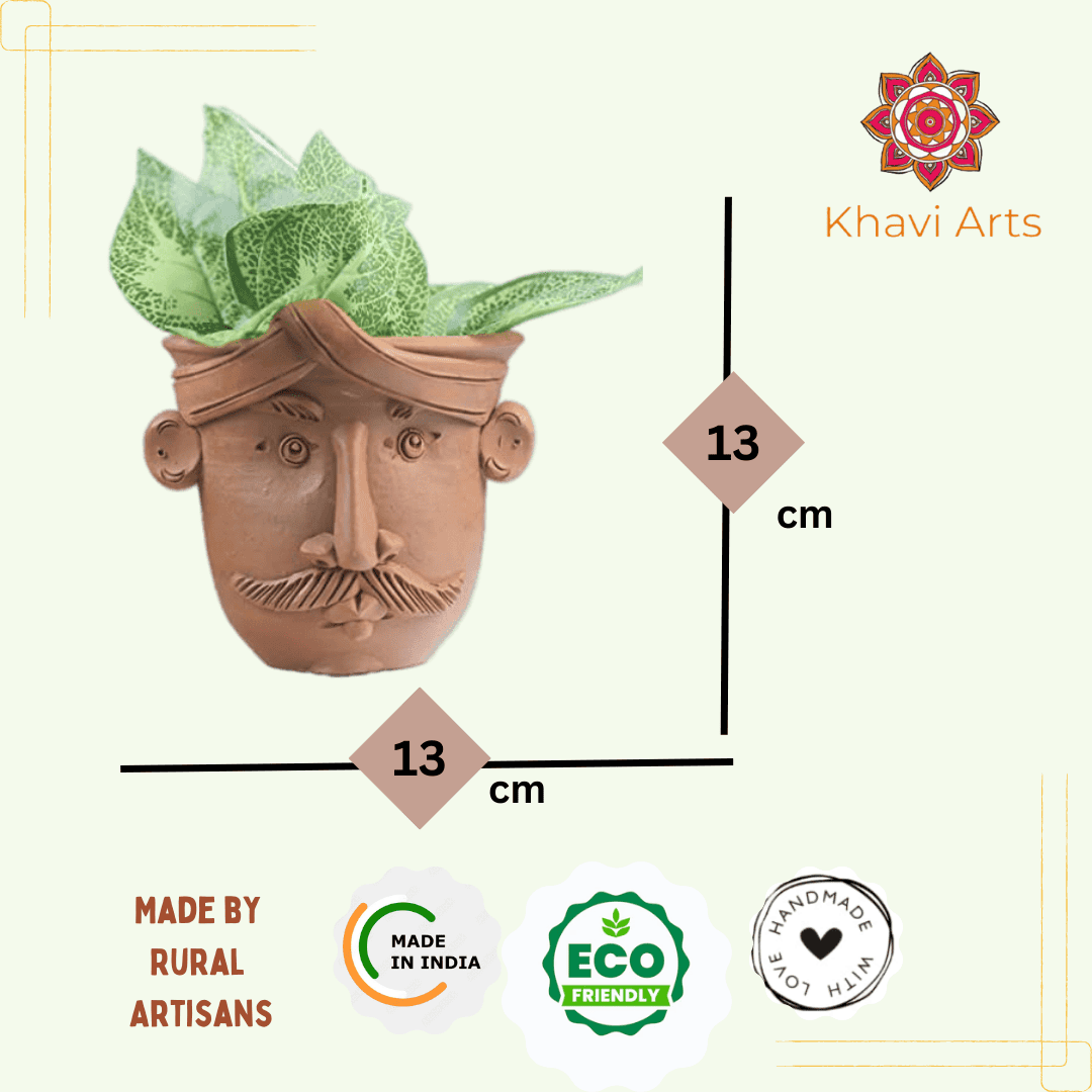 Khavi Arts Handmade Terracotta Clay Farmer Shaped Pot/ Planter for Indoor Plants | Ideal for Home Decor or Showpiece or Key Holder | Handmade Pottery