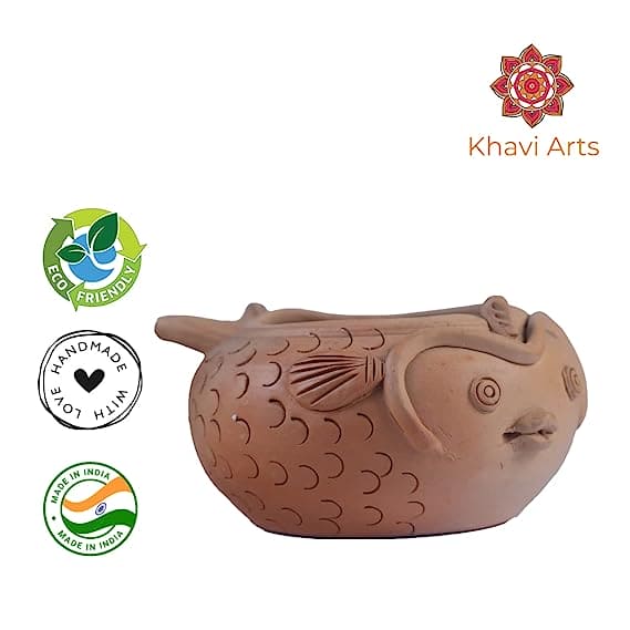 Khavi Arts Premium Handmade Artisanal Terracotta Clay Fish Shaped Pot/ Planter for Indoor Plants | Ideal for Home Decor or Showpiece or Key Holder