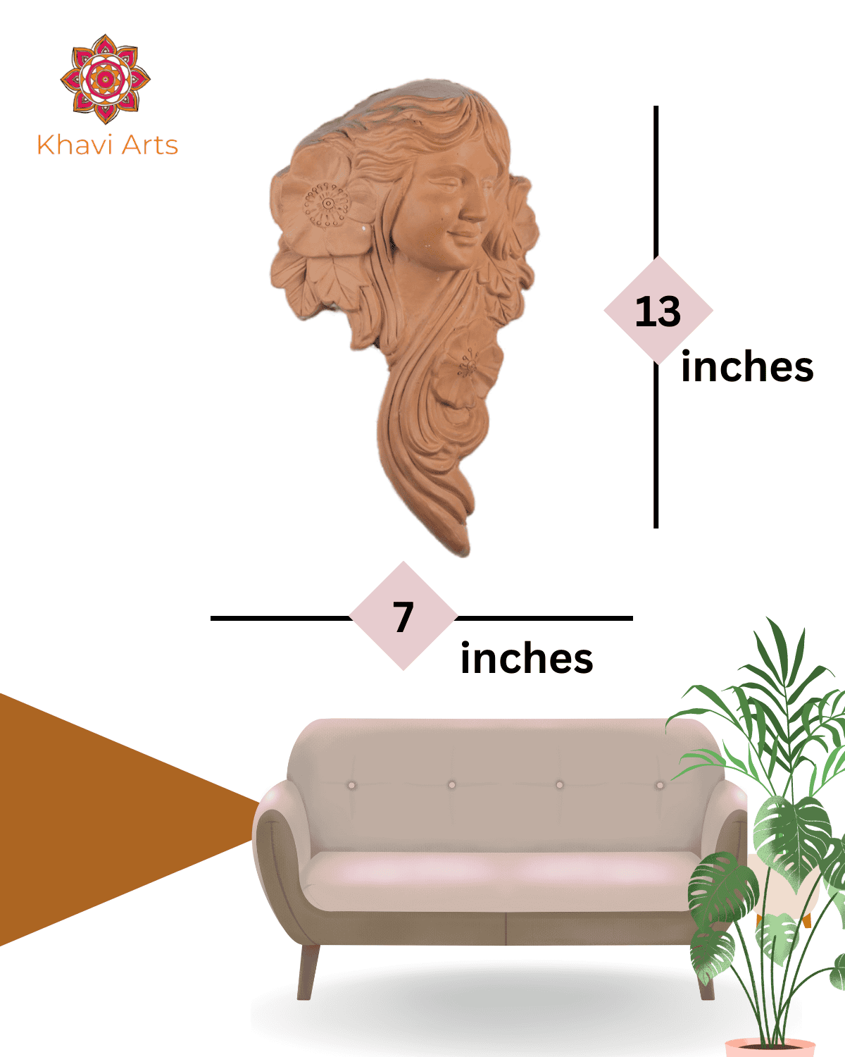 Khavi Arts Premium Artisanal Terracotta Flower Lady Wall Hanging | Ideal for Home Decor | Made by Rural Artisans | Eco Friendly | Perfect for Balcony and Gifting