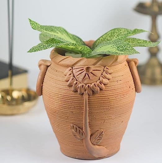 Khavi Arts Premium Handmade Artisanal Terracotta Clay Pot/ Planter/ Flower Pot for Indoor Plants | Ideal for Home Decor or Showpiece or Key Holder