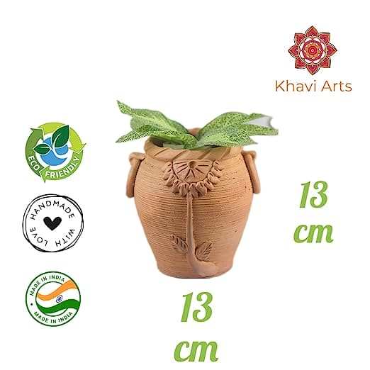 Khavi Arts Premium Handmade Artisanal Terracotta Clay Pot/ Planter/ Flower Pot for Indoor Plants | Ideal for Home Decor or Showpiece or Key Holder