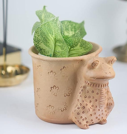 Khavi Arts Premium Artisanal Terracotta Clay Frog Pot / Planter for Indoor Plants | Ideal for Home Decor or Showpiece or as Key Holder