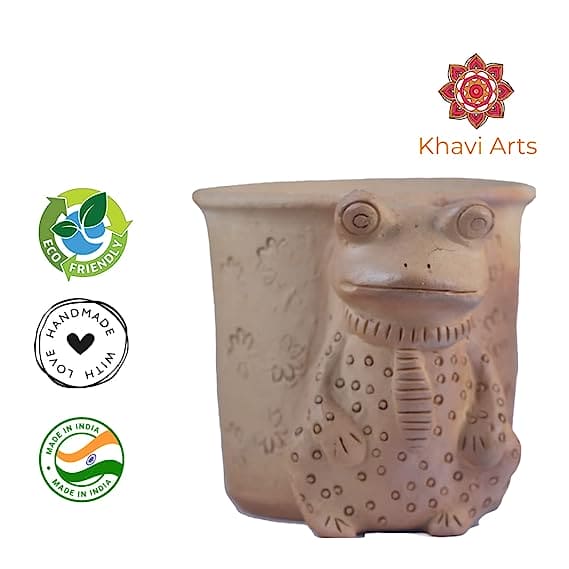 Khavi Arts Premium Artisanal Terracotta Clay Frog Pot / Planter for Indoor Plants | Ideal for Home Decor or Showpiece or as Key Holder