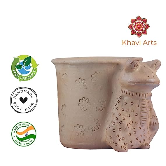 Khavi Arts Premium Artisanal Terracotta Clay Frog Pot / Planter for Indoor Plants | Ideal for Home Decor or Showpiece or as Key Holder