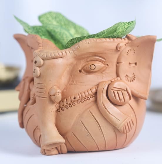 Khavi Arts Premium Artisanal Terracotta Clay Ganesha Planter for Indoor Plants | Ideal for Home Decor or Showpiece