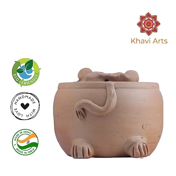 Khavi Arts Premium Handmade Artisanal Terracotta Clay Lion Shaped Pot/ Planter for Indoor Plants | Ideal for Home Decor or Showpiece or Key Holder