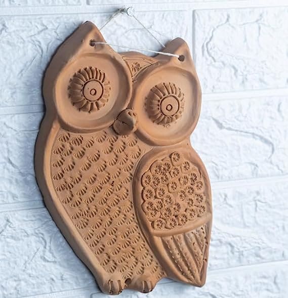 Khavi Arts Premium Artisanal Terracotta Owl Wall Hanging | Ideal for Home Decor | Made by Rural Artisans | Eco Friendly | Perfect for Balcony and Gifting