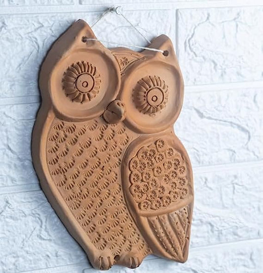 Khavi Arts Premium Artisanal Terracotta Owl Wall Hanging | Ideal for Home Decor | Made by Rural Artisans | Eco Friendly | Perfect for Balcony and Gifting