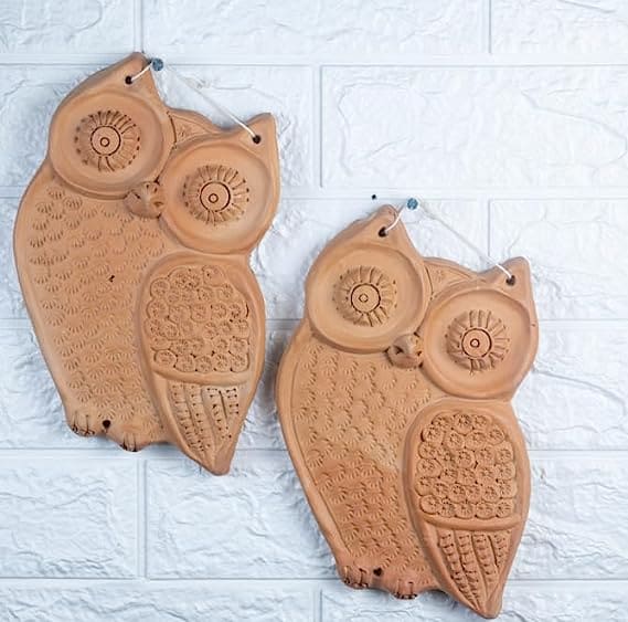 Khavi Arts Premium Artisanal Terracotta Owl Wall Hanging | Ideal for Home Decor | Made by Rural Artisans | Eco Friendly | Perfect for Balcony and Gifting