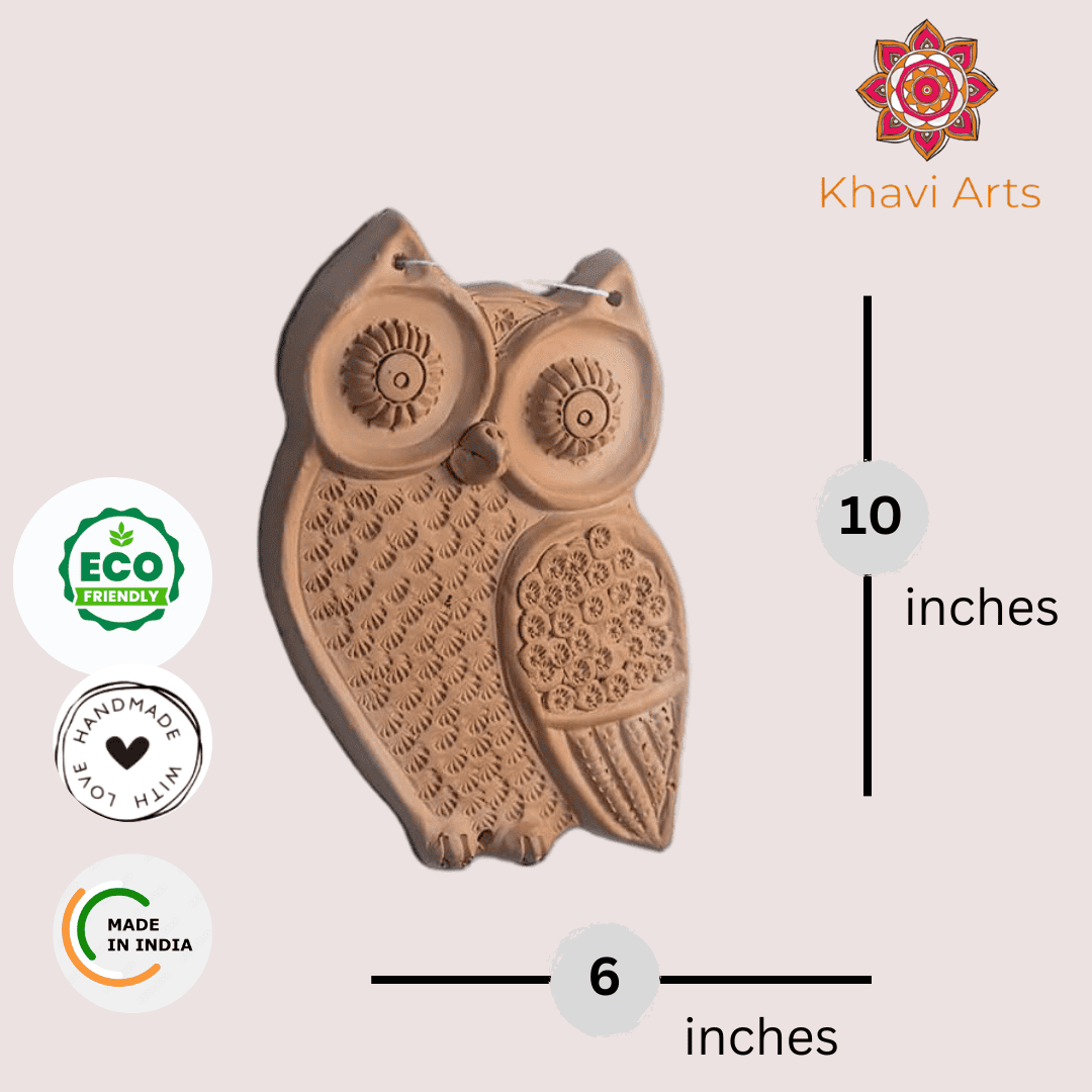 Khavi Arts Premium Artisanal Terracotta Owl Wall Hanging | Ideal for Home Decor | Made by Rural Artisans | Eco Friendly | Perfect for Balcony and Gifting