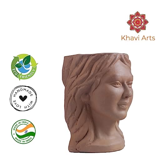 Khavi Arts Handmade Terracotta Clay Lady Shaped Pot/ Planter for Indoor Plants | Ideal for Home Decor or Showpiece or Key Holder| Eco Friendly