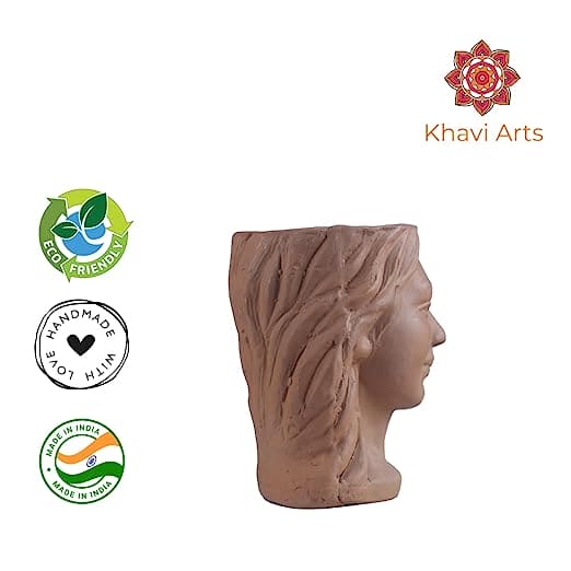 Khavi Arts Handmade Terracotta Clay Lady Shaped Pot/ Planter for Indoor Plants | Ideal for Home Decor or Showpiece or Key Holder| Eco Friendly