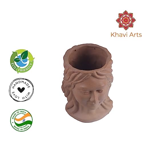 Khavi Arts Handmade Terracotta Clay Lady Shaped Pot/ Planter for Indoor Plants | Ideal for Home Decor or Showpiece or Key Holder| Eco Friendly