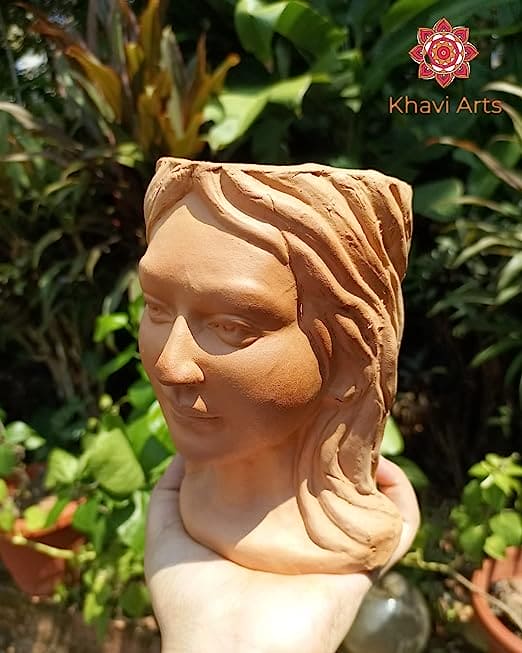 Khavi Arts Handmade Terracotta Clay Lady Shaped Pot/ Planter for Indoor Plants | Ideal for Home Decor or Showpiece or Key Holder| Eco Friendly