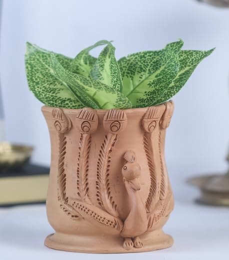 Khavi Arts Premium Artisanal Terracotta Clay Peacock Planter for Indoor Plants | Ideal for Home Decor or Showpiece or as Key Holder