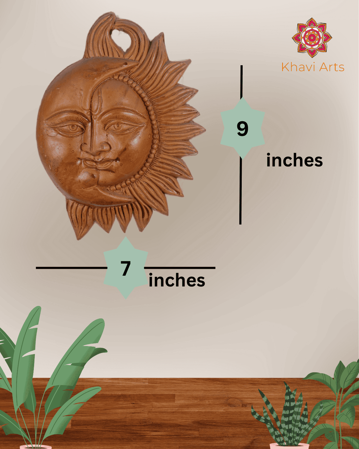 Khavi Arts Premium Artisanal Terracotta Sun Moon Wall Hanging | Ideal for Home Decor | Made by Rural Artisans | Eco Friendly | Perfect for Balcony and Gifting