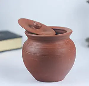 Khavi Arts Handmade Terracotta Clay Dahi/ Curd Handi with Lid | Handmade Pottery| 750ml Capacity | Organic & Eco Friendly