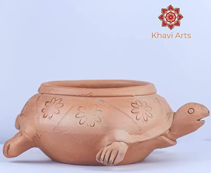 Khavi Arts Handmade Terracotta Clay Tortoise Shaped Pot/ Planter for Indoor Plants| Vastu Tortoise for Home Decor or Showpiece or Key Holder| Handmade Pottery