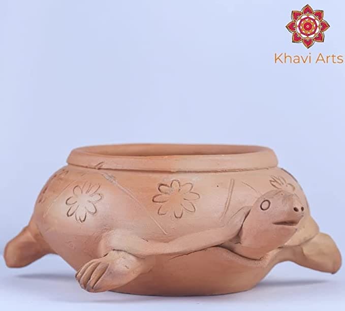 Khavi Arts Handmade Terracotta Clay Tortoise Shaped Pot/ Planter for Indoor Plants| Vastu Tortoise for Home Decor or Showpiece or Key Holder| Handmade Pottery