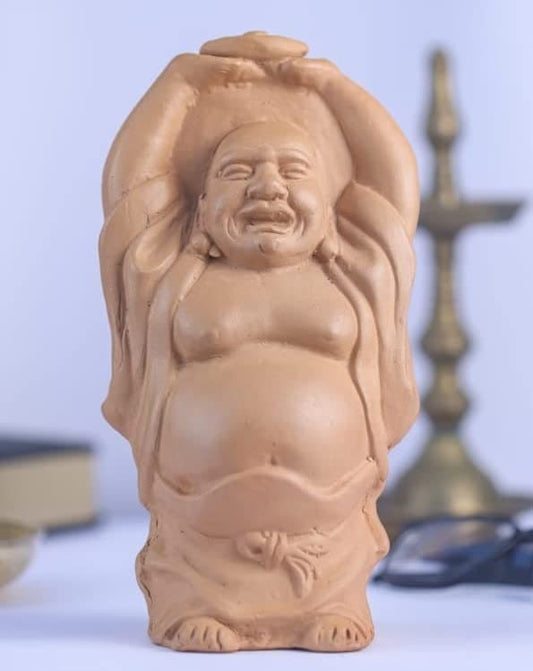 Khavi Arts Handmade Terracotta Clay Vaastu Laughing Buddha | Ideal for Home Decor | Brings Wealth and Happiness