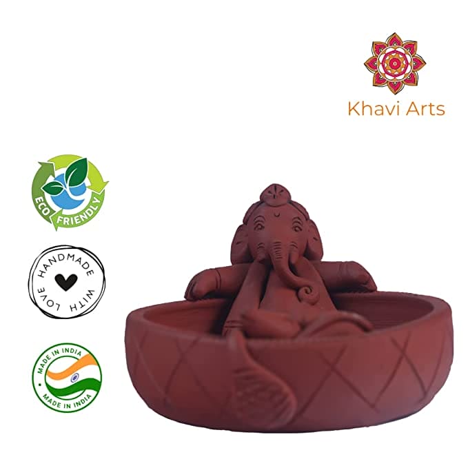 Khavi Arts Handmade Terracotta Clay Handmade Lord Ganesha Urli | Ideal for Home Decor, Table Decor | Handmade Pottery| Eco Friendly Showpiece