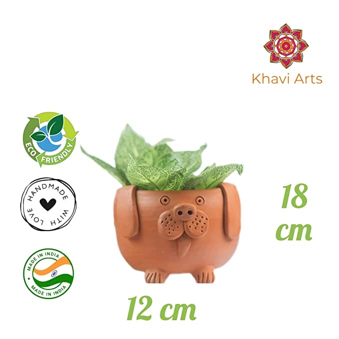 Khavi Arts Handmade Terracotta Clay Dog Shaped Pot/ Planter | Ideal for Home Decor| Eco Friendly