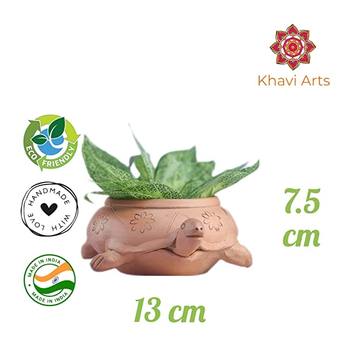 Khavi Arts Handmade Terracotta Clay Tortoise Shaped Pot/ Planter for Indoor Plants| Vastu Tortoise for Home Decor or Showpiece or Key Holder| Handmade Pottery