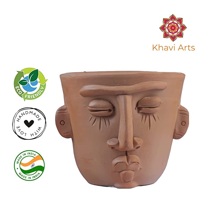 Khavi Arts Handmade Terracotta Clay Man Shaped Pot/ Planter for Indoor Plants | Ideal for Home Decor or Showpiece or Key Holder | Handmade Pottery