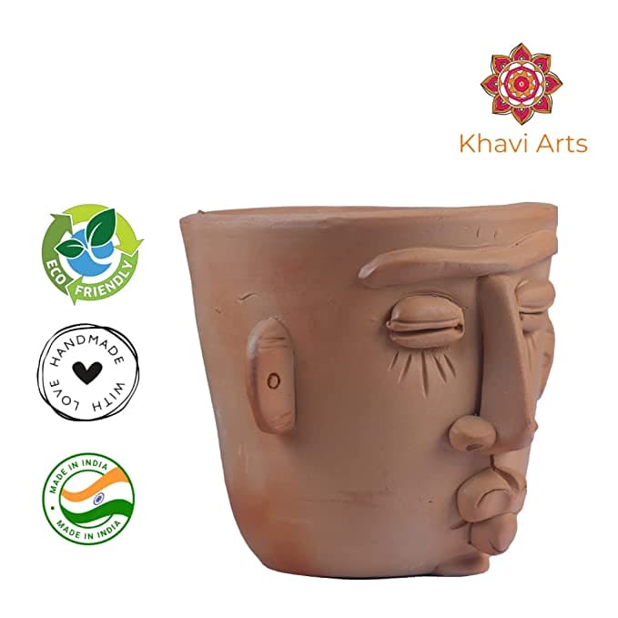 Khavi Arts Handmade Terracotta Clay Man Shaped Pot/ Planter for Indoor Plants | Ideal for Home Decor or Showpiece or Key Holder | Handmade Pottery