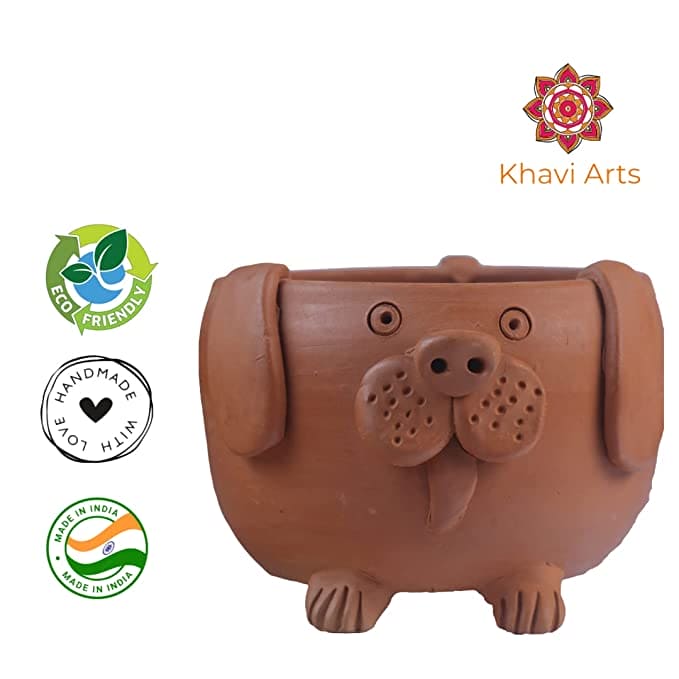 Khavi Arts Handmade Terracotta Clay Dog Shaped Pot/ Planter | Ideal for Home Decor| Eco Friendly