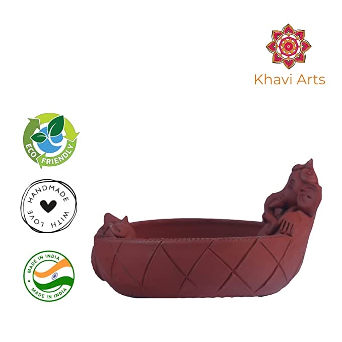 Khavi Arts Handmade Terracotta Clay Handmade Lord Ganesha Urli | Ideal for Home Decor, Table Decor | Handmade Pottery| Eco Friendly Showpiece