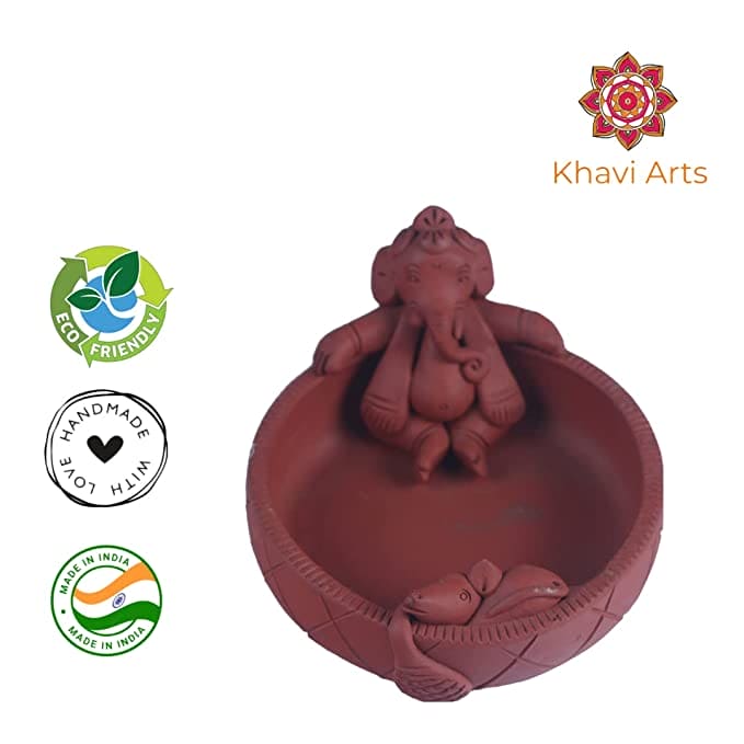 Khavi Arts Handmade Terracotta Clay Handmade Lord Ganesha Urli | Ideal for Home Decor, Table Decor | Handmade Pottery| Eco Friendly Showpiece