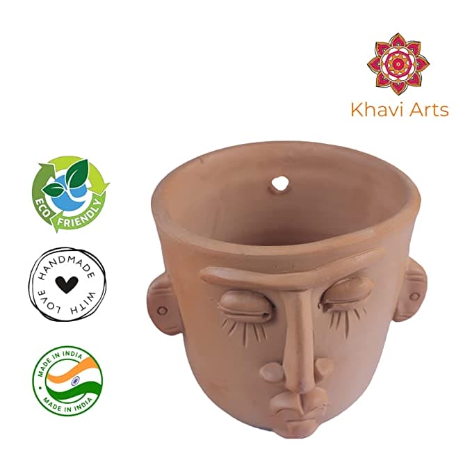 Khavi Arts Handmade Terracotta Clay Man Shaped Pot/ Planter for Indoor Plants | Ideal for Home Decor or Showpiece or Key Holder | Handmade Pottery