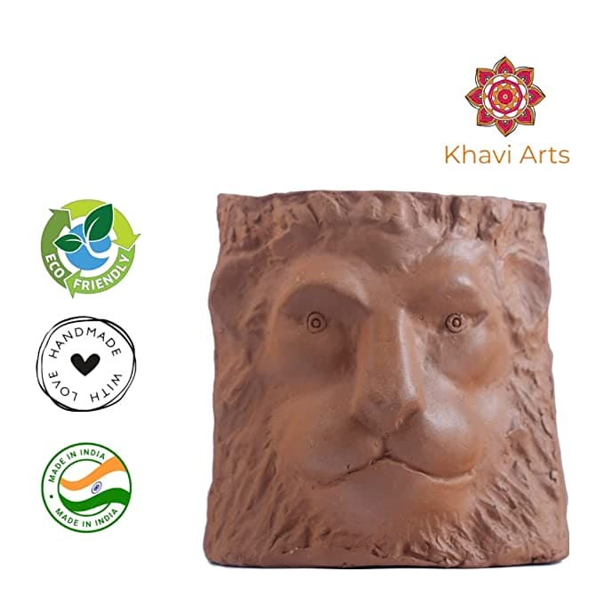 Khavi Arts Handmade Terracotta Clay Lion Shaped Pot/ Planter for Indoor Plants| Home Decor or Showpiece or Key Holder| Handmade Pottery