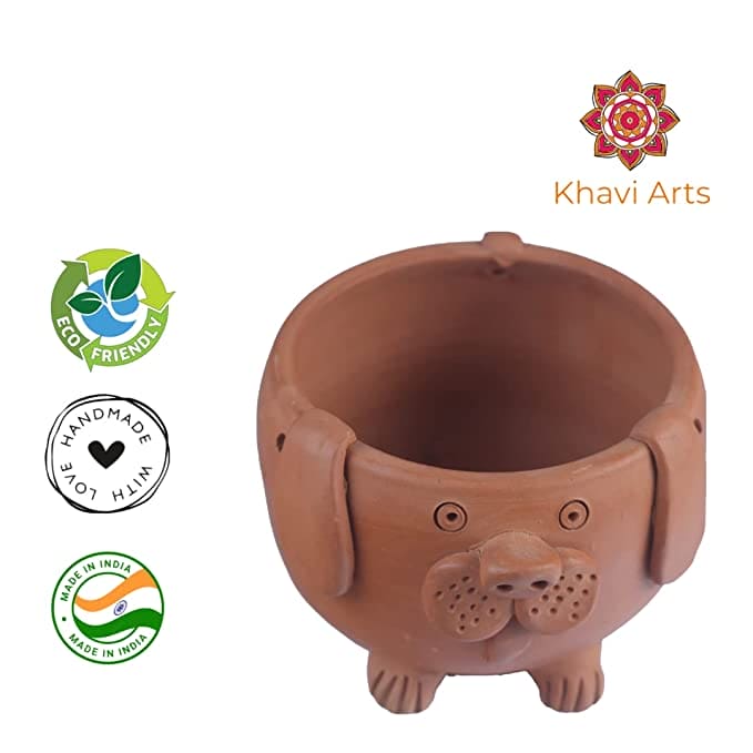 Khavi Arts Handmade Terracotta Clay Dog Shaped Pot/ Planter | Ideal for Home Decor| Eco Friendly