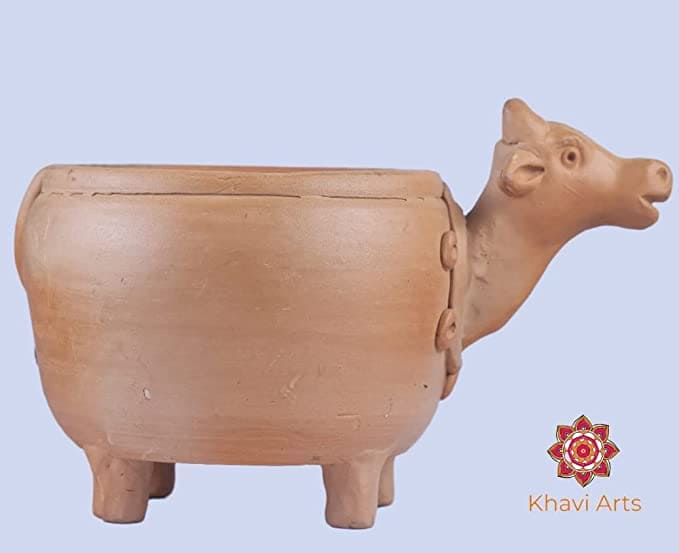 Khavi Arts Handmade Terracotta Clay Cow Shaped Pot/ Planter | Ideal for Home Decor| Eco Friendly