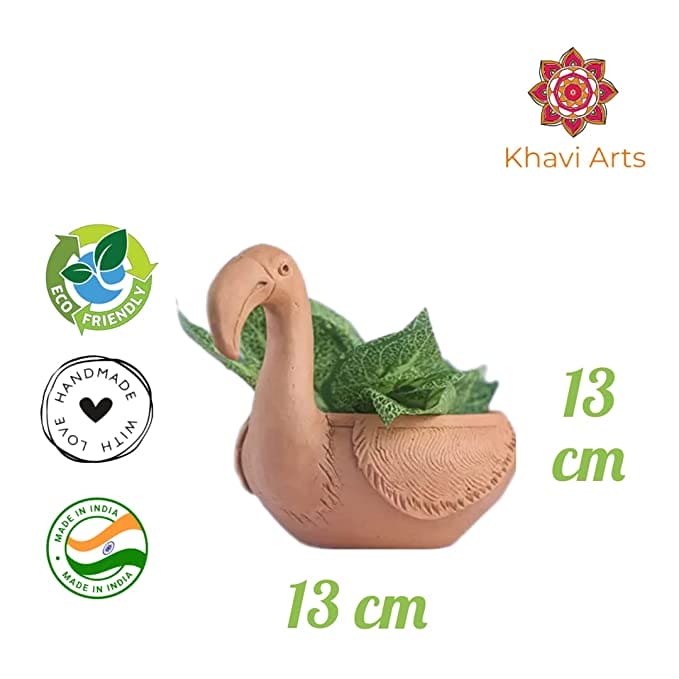 Khavi Arts Handmade Terracotta Clay Duck Shaped Pot/ Planter | Ideal for Home Decor| Eco Friendly