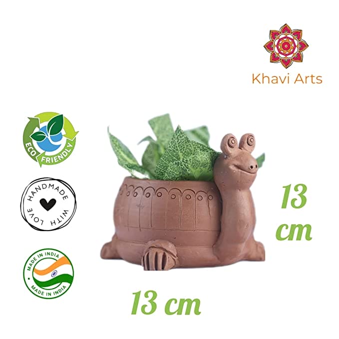 Khavi Arts Handmade Terracotta Clay Snail Shaped Pot/ Planter for Indoor Plants | Ideal for Home Decor or Showpiece or Key Holder| Eco Friendly