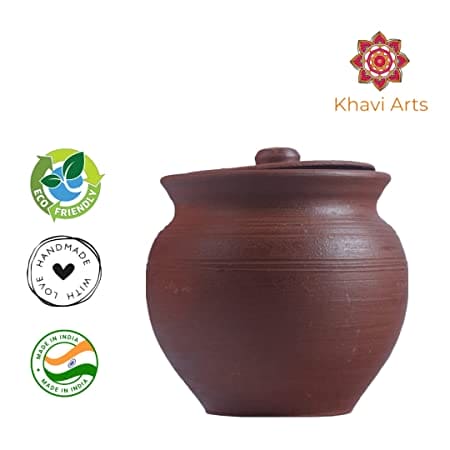 Khavi Arts Handmade Terracotta Clay Dahi/ Curd Handi with Lid | Handmade Pottery| 750ml Capacity | Organic & Eco Friendly